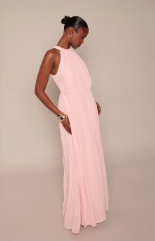 Pink Chiffon Extreme Pleated Maxi Dress