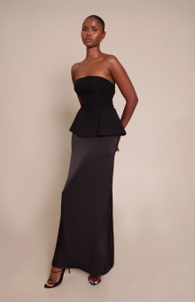 Black Tailored Peplum Hem Maxi Dress