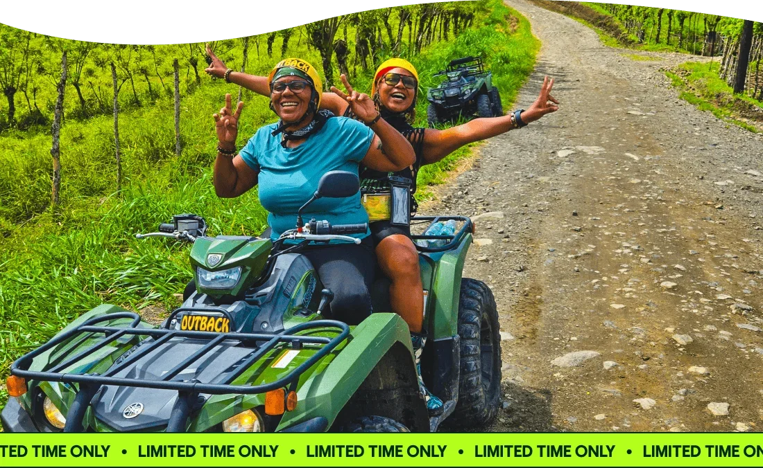 Image Description: Two people on an ATV with a “LIMITED TIME ONLY” banner.
