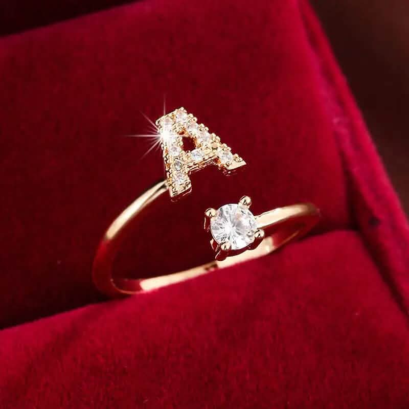 Image of Adjustable Copper Initial Ring with Four-Claw Round Zirconia