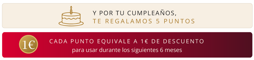 Birthday offer: receive 5 reward points — each point equals €1 discount, valid for six months