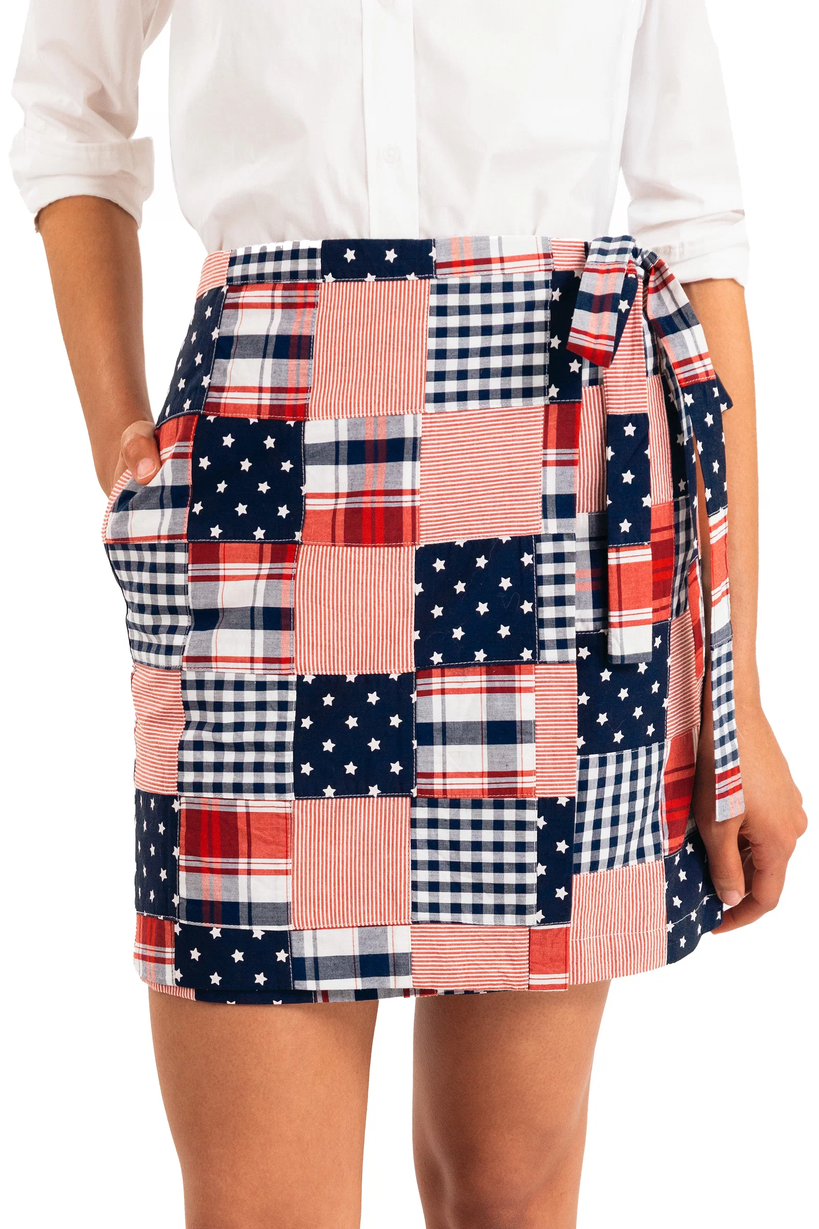 Image of Americana Patchwork Madras Wrap Skirt