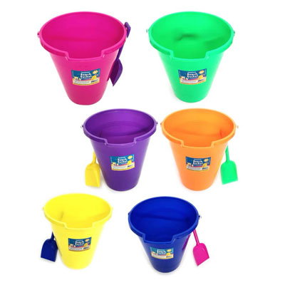 Beach Buckets - Assorted Colors, 9", with Shovel