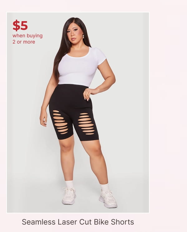 Shop Plus Size High Waisted Seamless Laser Cut Bike Shorts