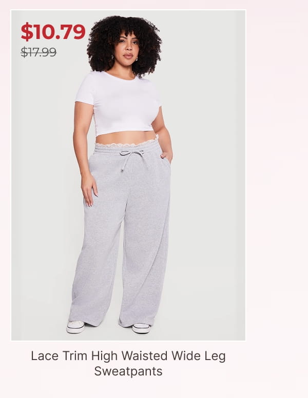 Shop Plus Size Lace Trim High Waisted Wide Leg Sweatpants