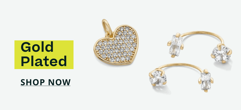 Heart diamond pendant & gold open-hoop studs with stones. Gold Plated. Click here to shop now