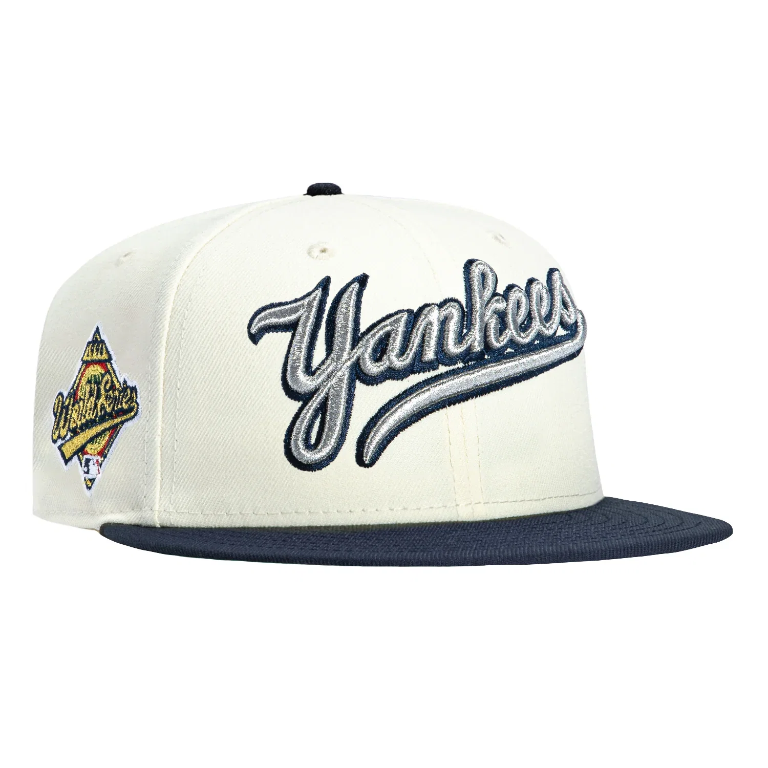 Image of New Era 59Fifty New York Yankees 1996 World Series Patch Script Hat - White, Navy, Metallic Silver