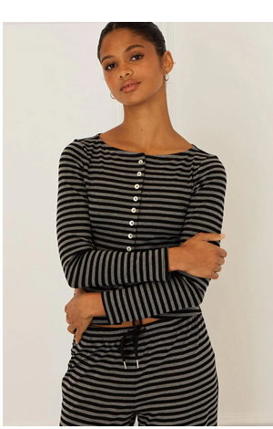 Black Stripe Button Down Top