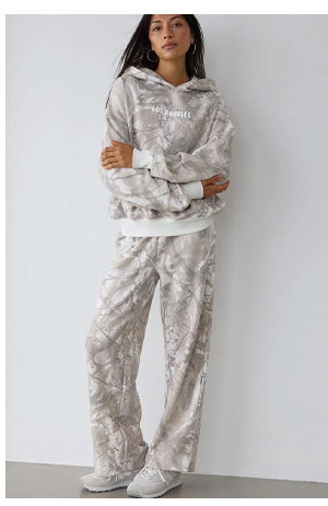 Green Print Track Pants Wide Leg