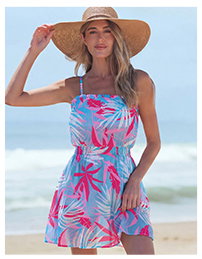 Tropical Leaf Smocked Waist Cover-Up Dress