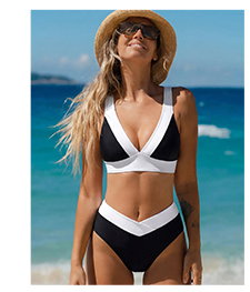 Black & White Colorblock Cross-Back Bikini Set