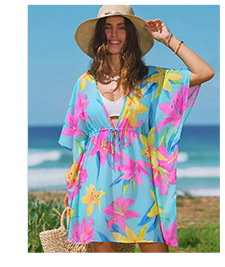 Tropical Floral Drawstring Cover-Up Dress