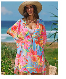 Tropical Floral Drawstring Cover-Up Dress