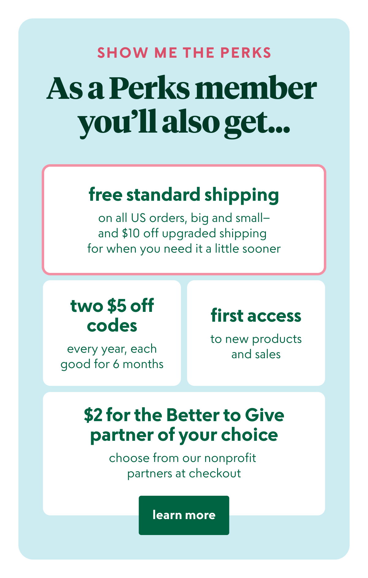 Learn more about Perks