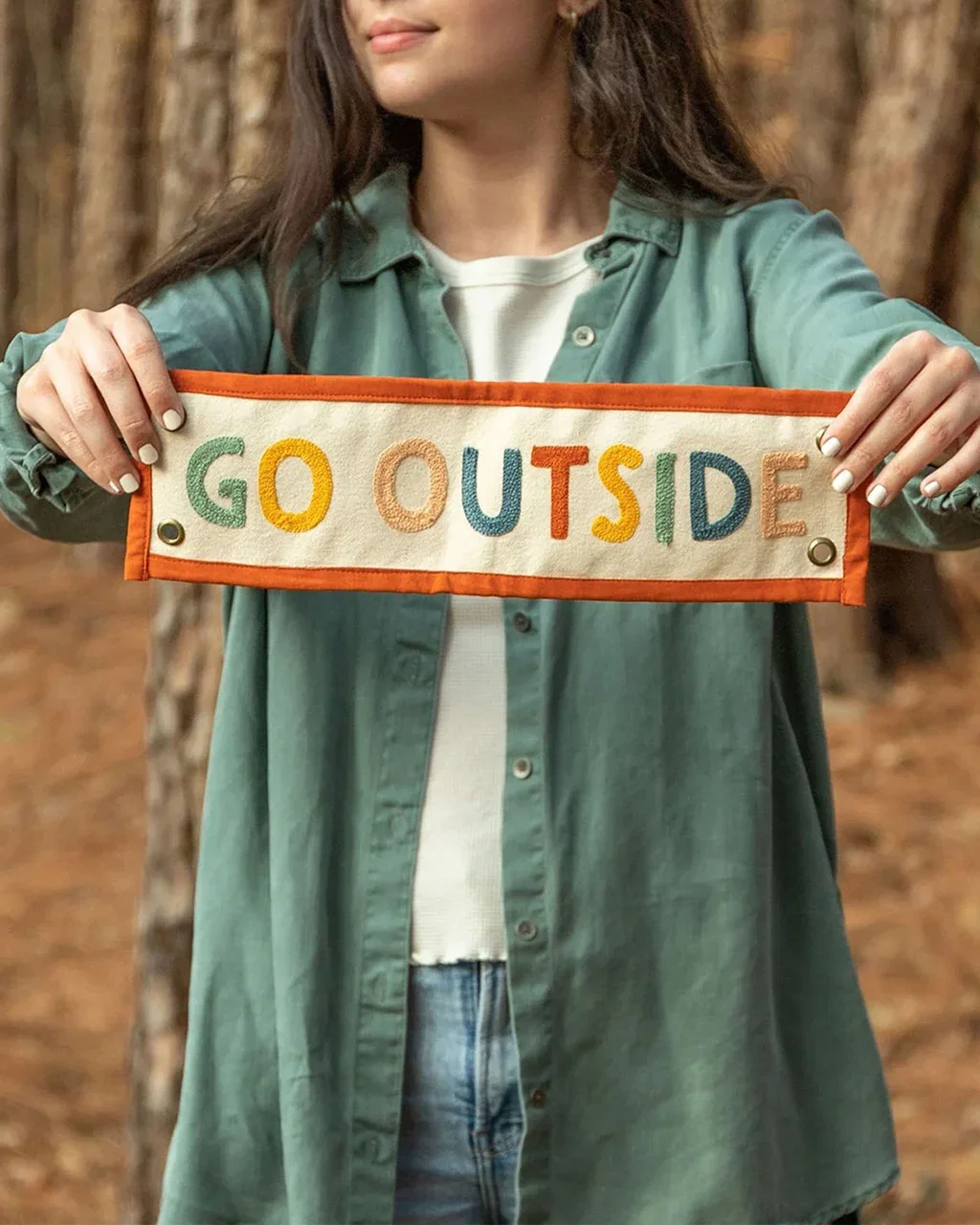 Image of Rainbow Go Outside Embroidered Canvas Banner