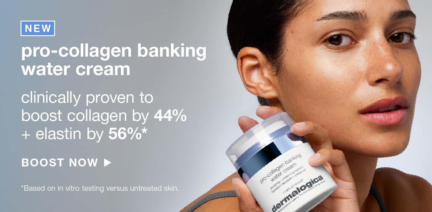 NEW | pro-collagen banking water cream | clinically proven to boost collagen by 44% + elastin by 56% | BOOST NOW | *based on in vitro testing versus untreated skin