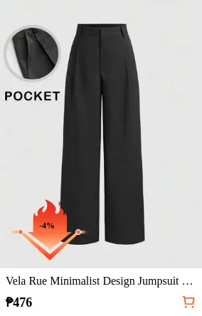Vela Rue Minimalist Design Jumpsuit Pants, Hook & Zipper Closure, Thin Polyester Twill Straight Leg Trousers, Solid Black Color, Wide Leg Flattering Silhouette, Fashionable All Season