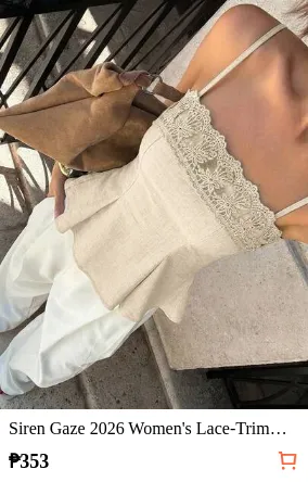 Siren Gaze 2026 Women's Lace-Trimmed Camisole,Elegant Beige Summer Vacation Milkmaid Top,Square Neck Crocheted Lace Trim Peplum Cami Spaghetti Strap
