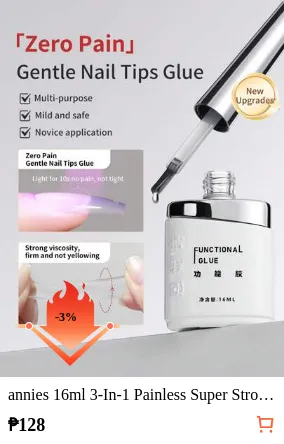 annies 16ml 3-In-1 Painless Super Strong Nail Glue, Suitable For False Nails, Acrylic Nails, Press-On Nails, Nail Art Decor, Salon Exclusive
