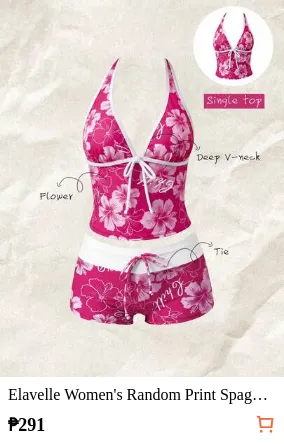 Elavelle Women's Random Print Spaghetti Strap Bow Tie Camisole Bikini Top, Spring/Summer
