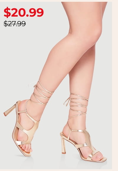 Shop Gold Sole Strappy Lace Up Open Toe Heels