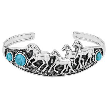 Blue Composite Turquoise Sterling Silver Horse Cuff Bangle, 7mm