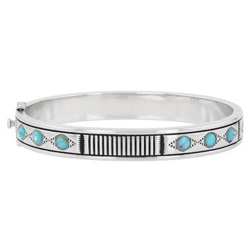 Blue Composite Turquoise Rhodium Over Brass Bangle