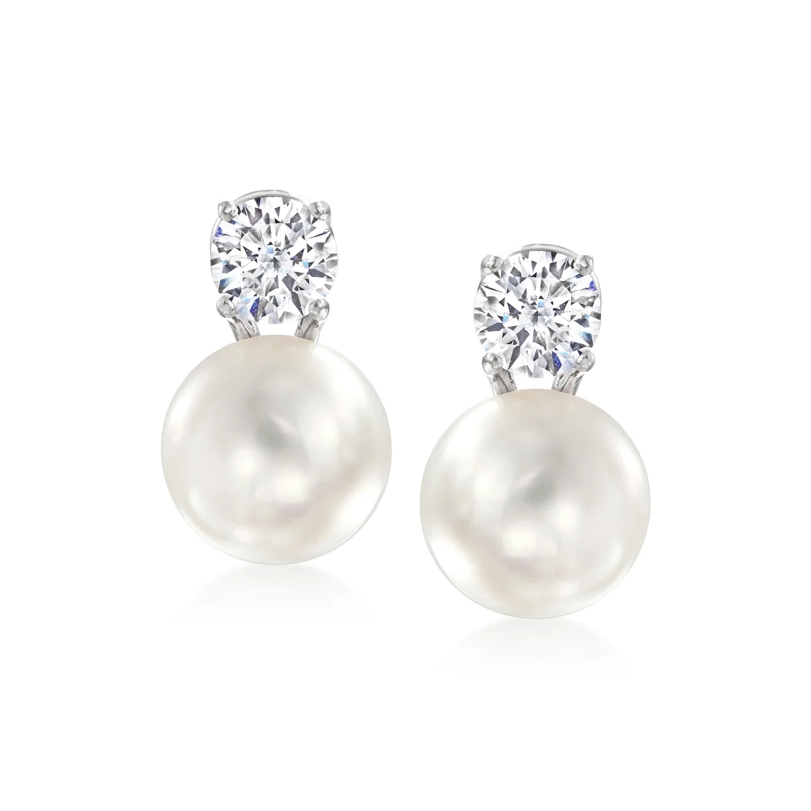 Image of Italian 9.5-10mm Cultured Pearl and 1.50 ct. t.w. CZ Drop Earrings in Sterling Silver