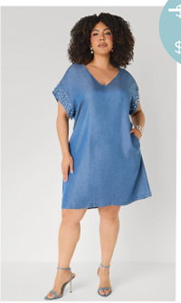 Faux Pearl Chambray Dress