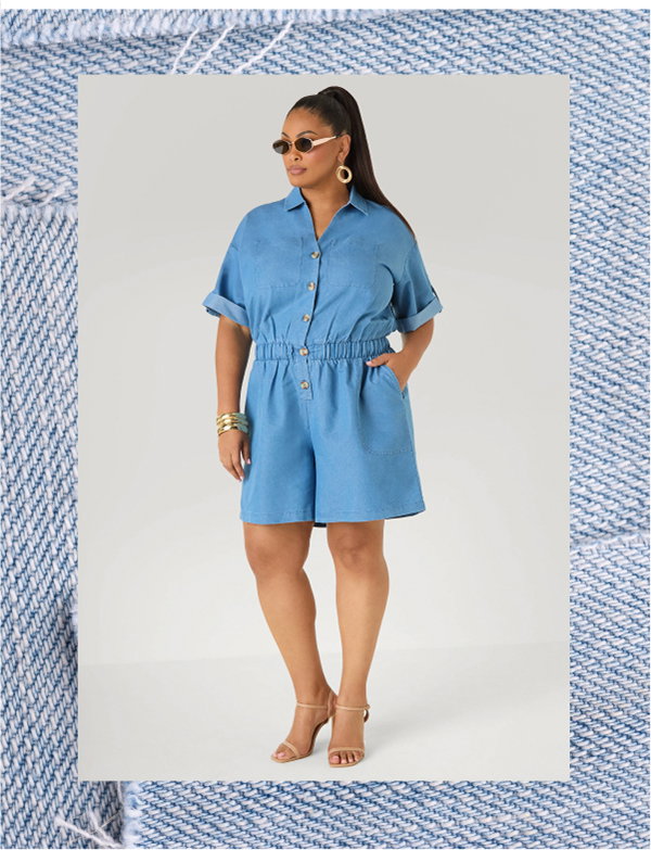 Cuffed Chambray Romper