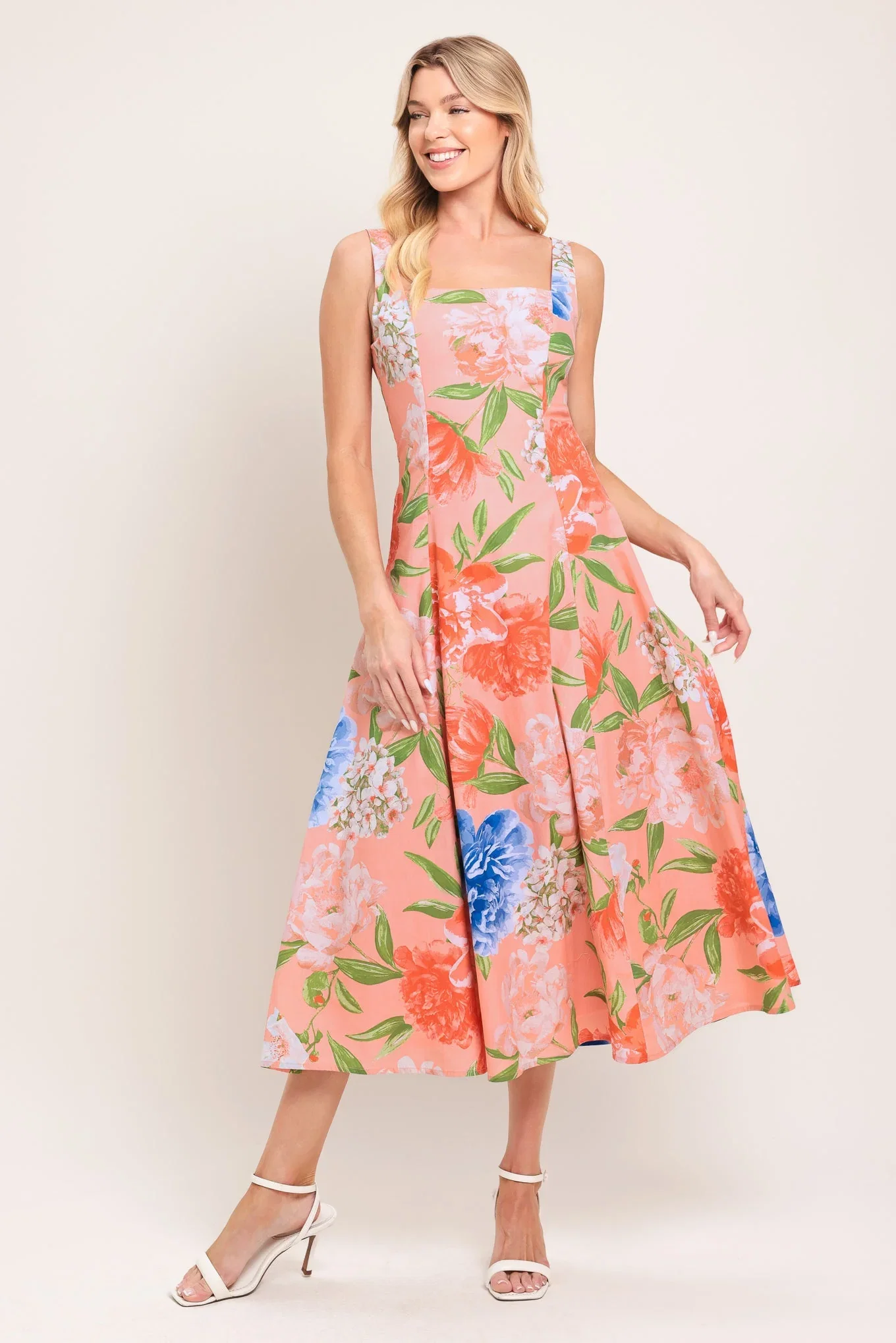 Image of Peach Petal Woven Midi Dress