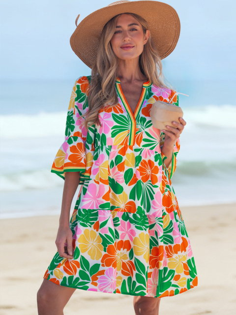 Tropical Floral Tiered Mini Dress