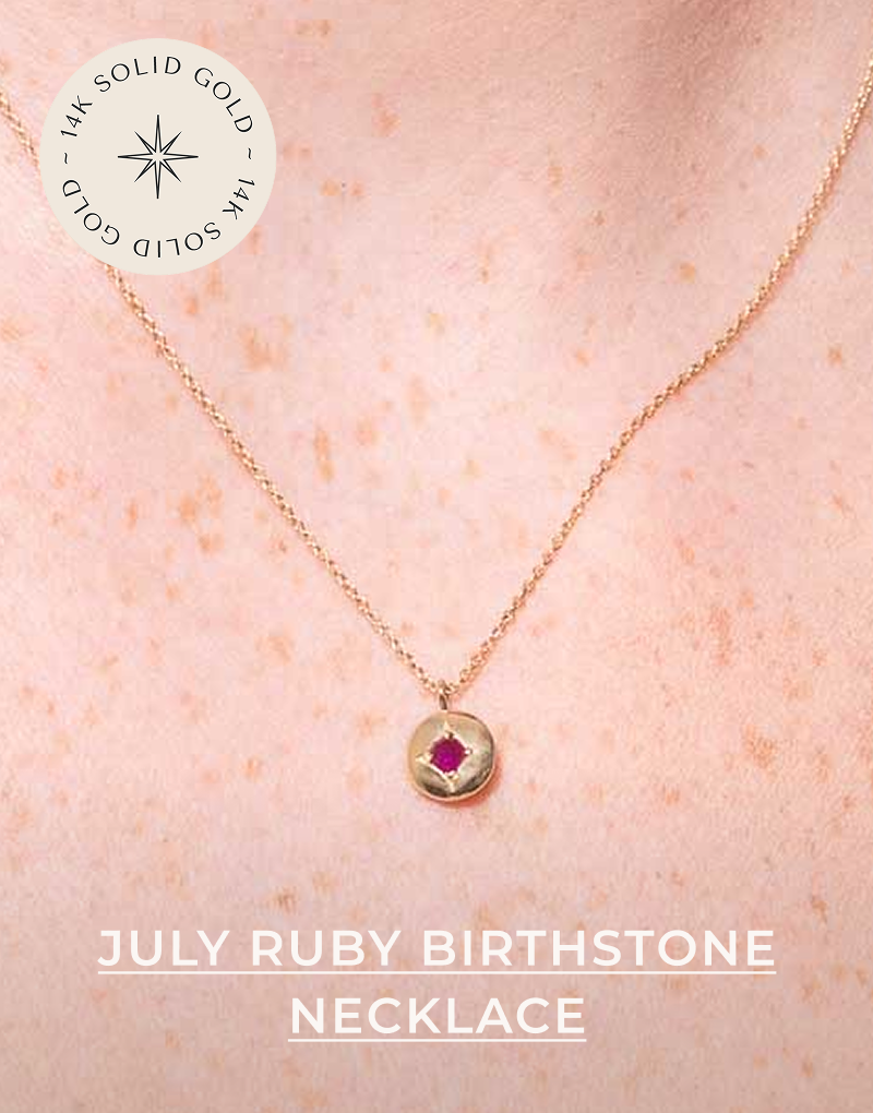July Ruby Birthstone Necklace in Solid Gold