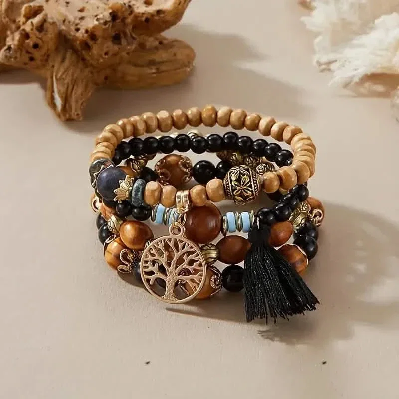 Image of 4-Piece Set: Creative Bohemian Bracelet, Layered Beaded Stretchable Bracelet