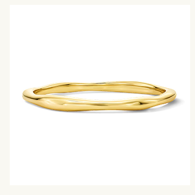 A gold ring with a wavy design.