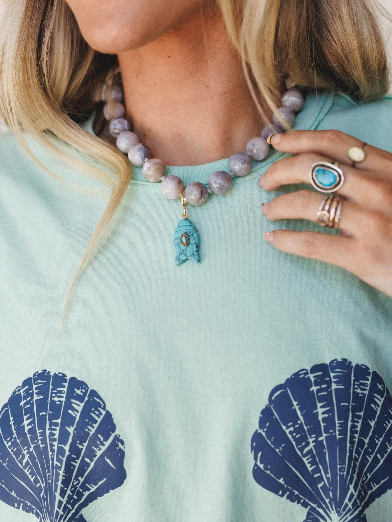Image of Kiawah Fish Charm Beaded Necklace  - Grey
