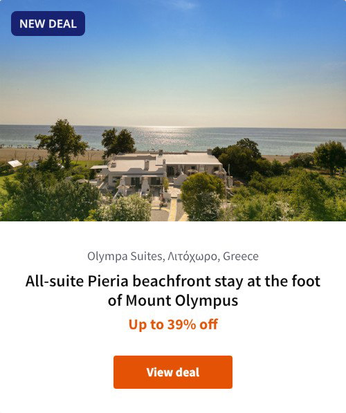All-suite Pieria beachfront stay at the foot of Mount Olympus