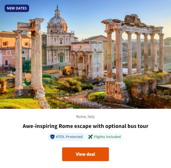 Awe-inspiring Rome escape with optional bus tour