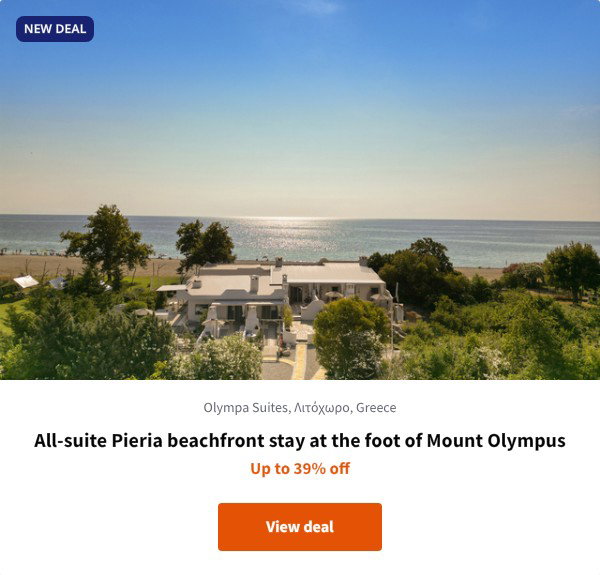 All-suite Pieria beachfront stay at the foot of Mount Olympus