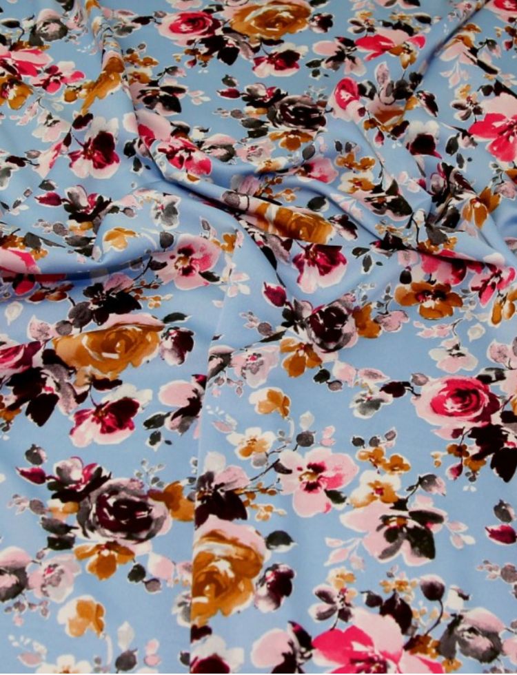 Deadstock Stretch Woven Polyester Crepe Fabric Wedgewood