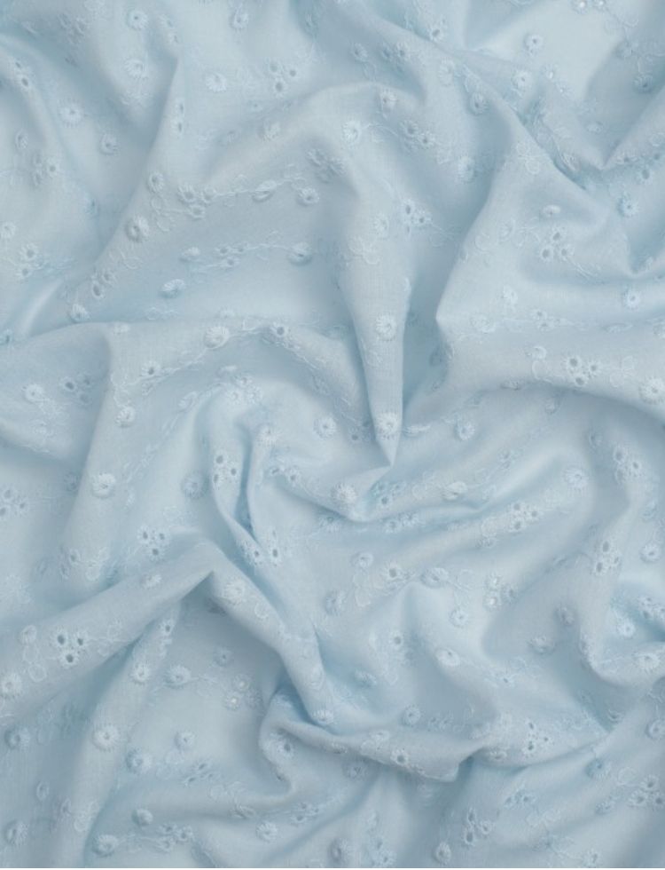 Broderie Anglaise Cotton Fabric Blue