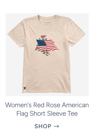 Women's Red Rose American Flag Short Sleeve Tee in Birch White