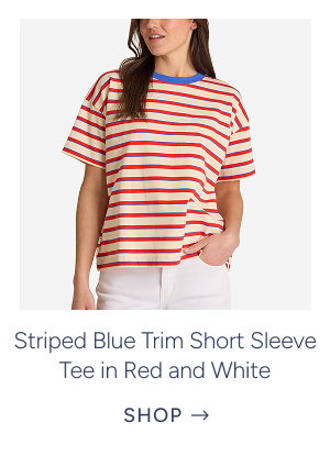 Striped Blue Trim Short Sleeve Tee in Red and White