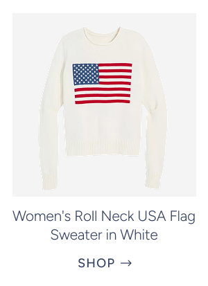 Women's Roll Neck USA Flag Sweater in White