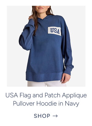 USA Flag and Patch Applique Pullover Hoodie in Navy