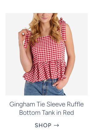 Gingham Tie Sleeve Ruffle Bottom Tank in Red