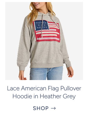 Lace American Flag Pullover Hoodie in Heather Grey