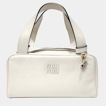 Cream Leather Top Handle Bag