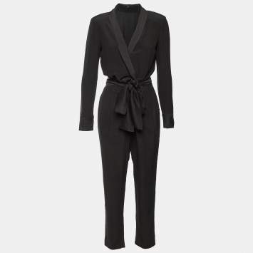 Black Silk Wrap Neck Long Slee