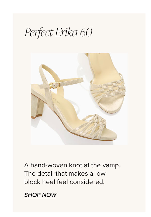 Perfect Erika 60: A hand-woven knot at the vamp. The detail that makes a low block heel feel considered.